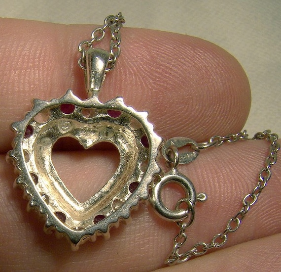 Sterling Silver Rubies Heart Pendant Necklace 198… - image 4