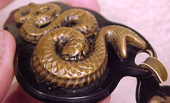 Art Deco Brass SNAKE on BAKELITE Belt BUCKLE 1920… - image 3