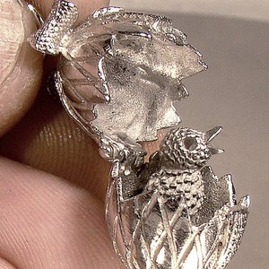 Vintage Chicken In Easter Egg Opening Sterling Silver Charm or Pendant c1970s image 1