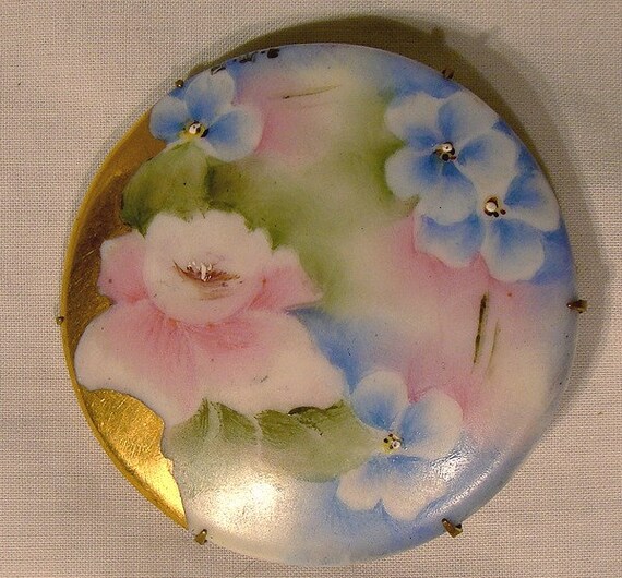 Broche Ancienne Porte-photo Française 1910-1920, Métal Noir, Diamètre 3 Cm, Vintage