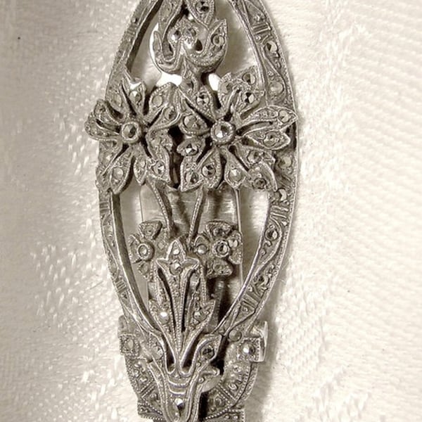 Art Deco German Sterling Silver Dress Clip with Marcasites 1920s