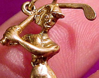 10k Comical GOLFER CHARM PENDANT 1950s 1960