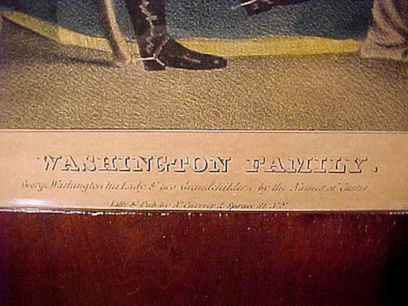 Antique Currier George Washington Family S Folio Framed Tinted Lithograph 1838-56