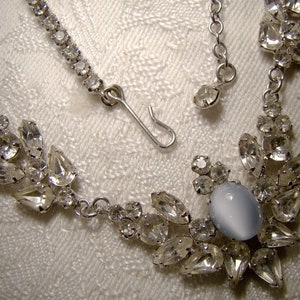 Rainbow White Rhinestones and Glass Moonstone Glitter Necklace 1950s