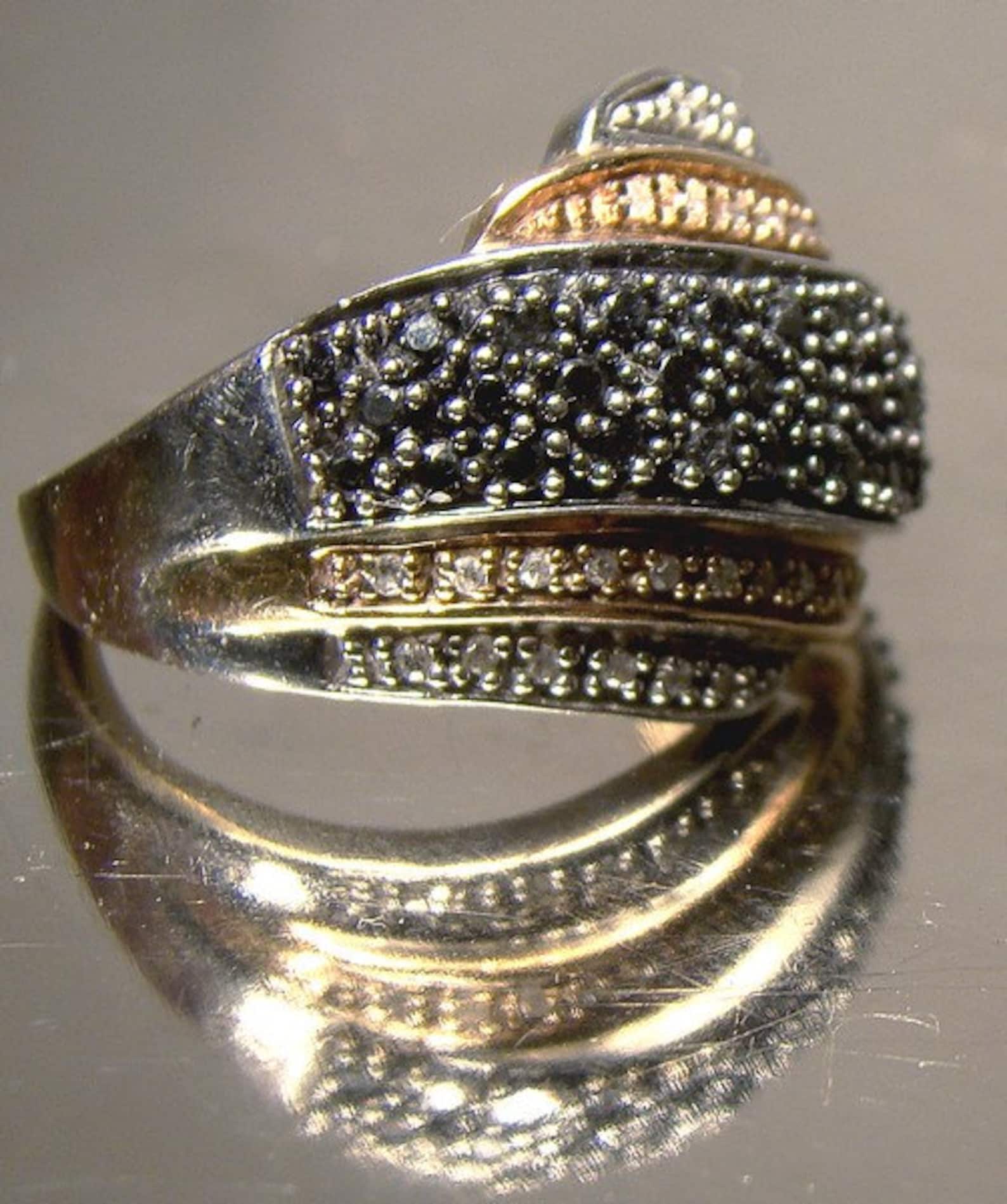 10K White Gold Black Alaskan & Clear Diamonds Ring Size 6 Rose Etsy