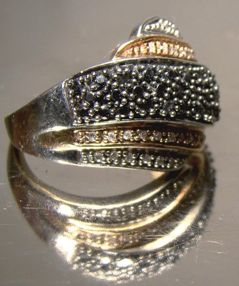 10K White Gold Black Alaskan & Clear Diamonds Ring Size 6 Rose Etsy