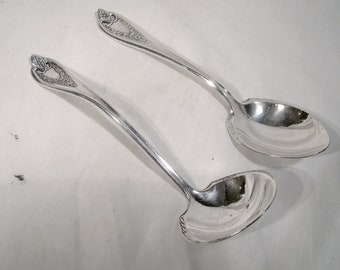 Rogers Old Colony Silver Plated 5-5/8" Sauce or Cream Ladle + 5-3/4" Sugar Spoon