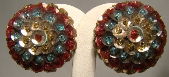 Art Deco Multi- Color Sequin Earrings 1920s - image 1