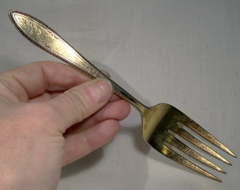 Rogers Golden Argosy 7-7/8" Gilt Electroplate Cold Meat Serving Fork 1926