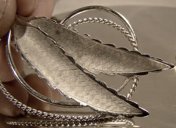 Bond Boyd Sterling Silver Textured Leaves Brooch … - image 2