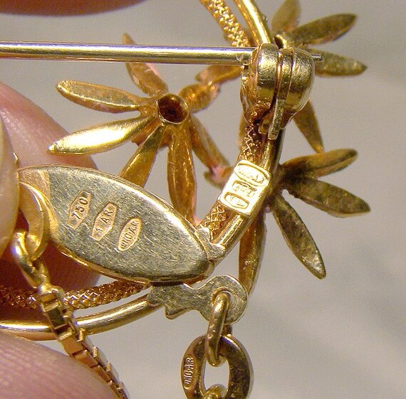 18K Rubies Pearl Blue Enamel Lavaliere Necklace a… - image 4