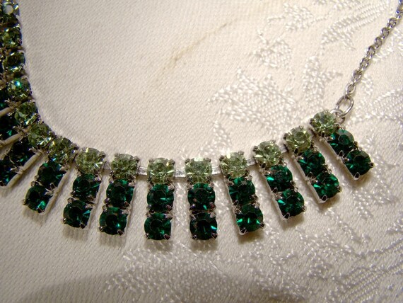 Emerald and Light Green Rhinestone Bib Style Neck… - image 1