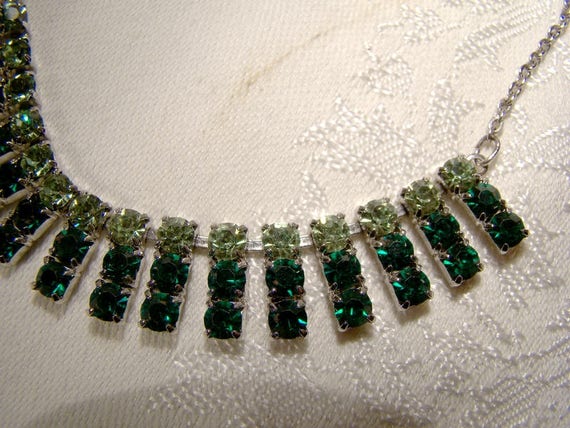 Emerald and Light Green Rhinestone Bib Style Neckl