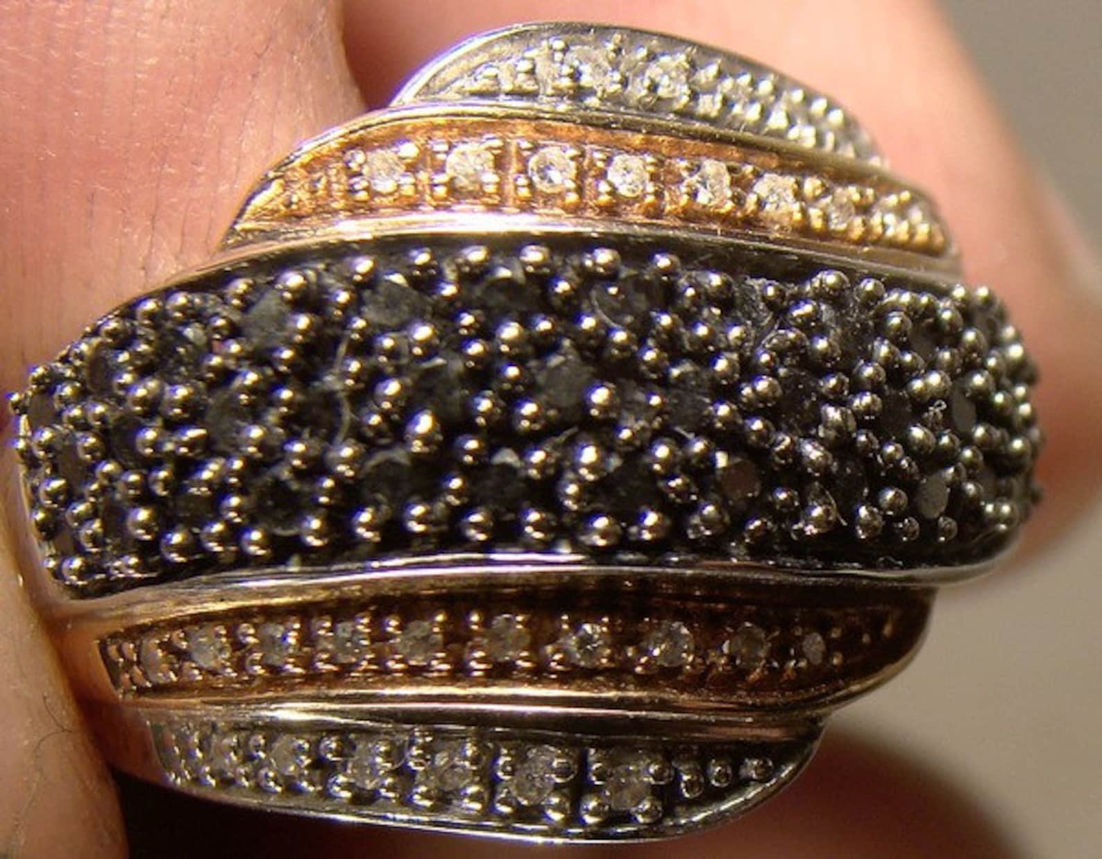 10K White Gold Black Alaskan & Clear Diamonds Ring Size 6 Rose Etsy