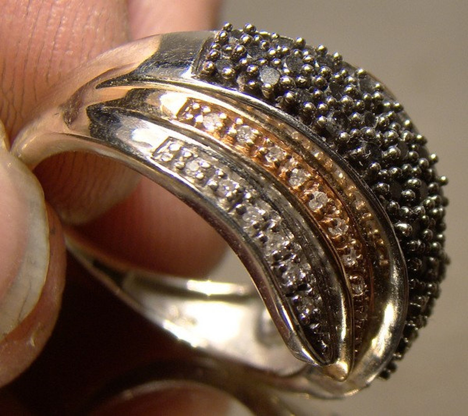 10K White Gold Black Alaskan & Clear Diamonds Ring Size 6 Rose Etsy