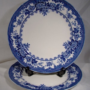 Pair Keeling & Co. Colwyn Blue and White 7-3/4&quot; Salad or Side Plates 1910 Do Not Purchase