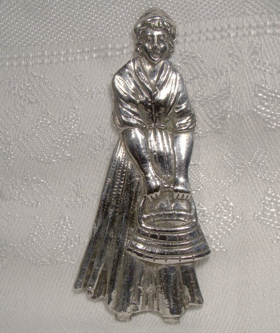 Dutch Antique Silver Spoon Top Farm Girl with Pail