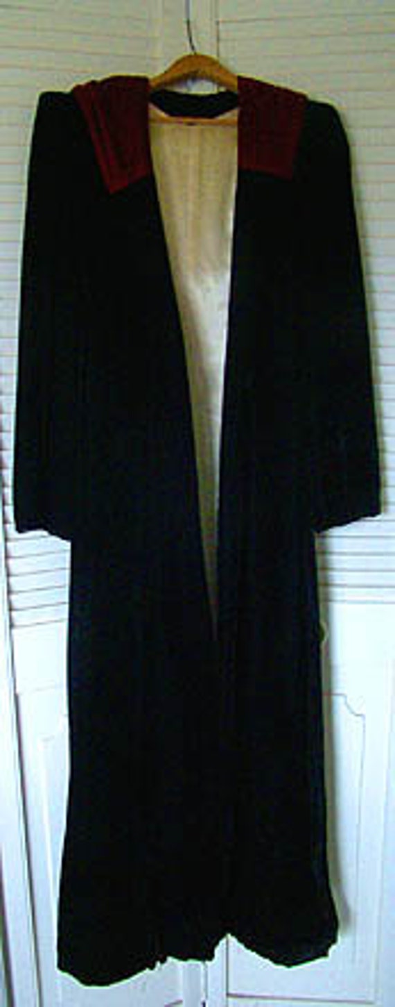 Art Deco Black Velvet Full Length Evening Coat wit