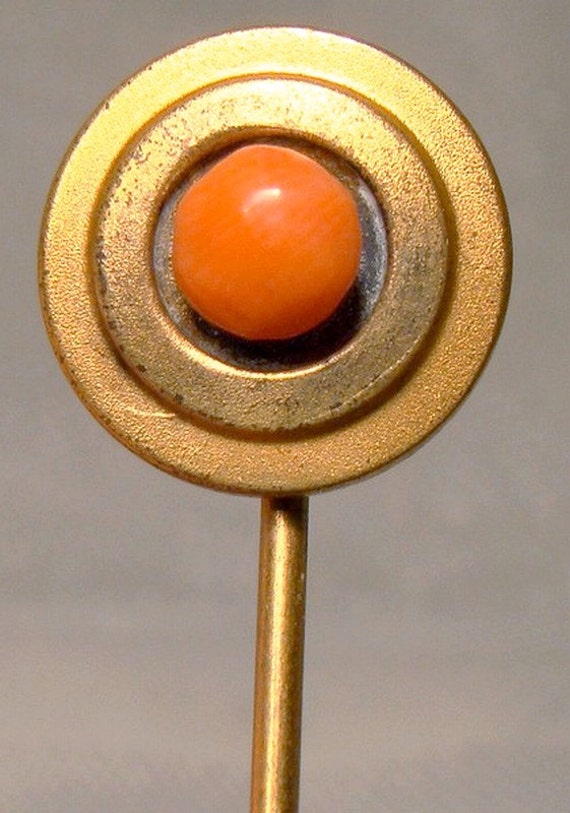 Art Deco Orange Coral Gold Filled Stickpin 1920s … - image 1