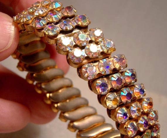 Pink Aurora Borealis 3 Row Rhinestone Expansion Bracelet 1950s - Etsy