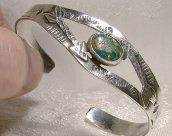 Southwest Sterling Silver Green Turquoise Cuff Bracelet 1920s 1930 Do Not Purchase