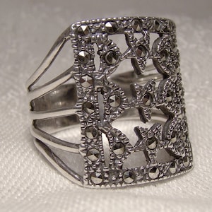 Sterling Silver Marcasites Openwork Ring 1980s - Size 8-1/2