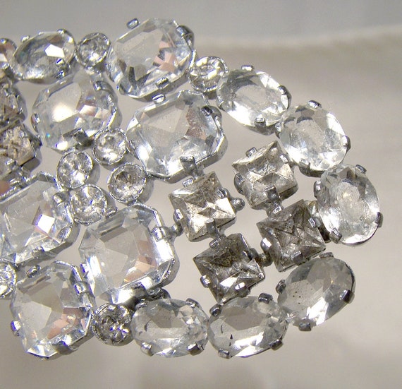 Art Deco Czech Clear Glass and Rhinestone Brooch … - image 2