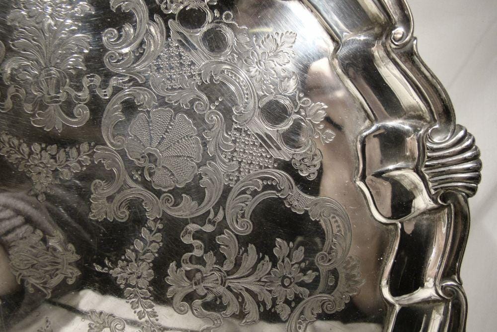 Mappin & Webb Hand Engraved Silver Plated Round Footed Salver Tray