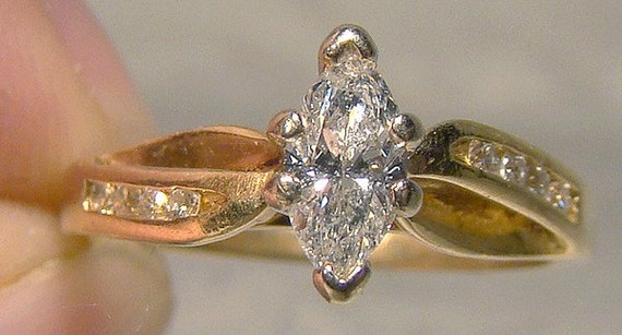 14K Marquise Diamond Engagement Ring 1960s 1970 S… - image 2