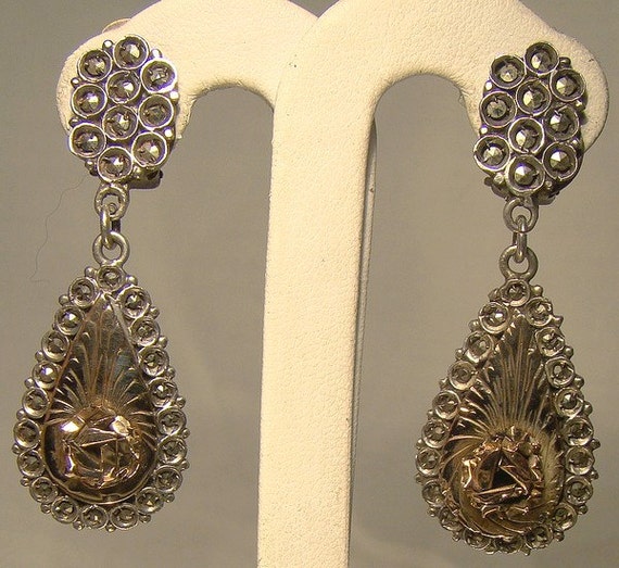 Rose Gold Sterling Silver Drop Dangle Marcasite Ea