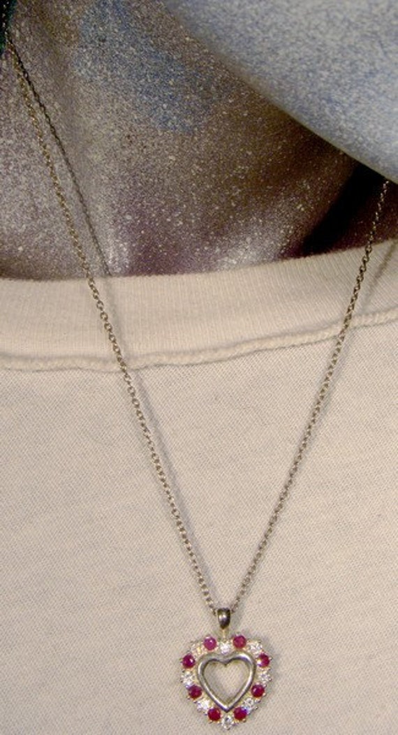 Sterling Silver Rubies Heart Pendant Necklace 198… - image 5