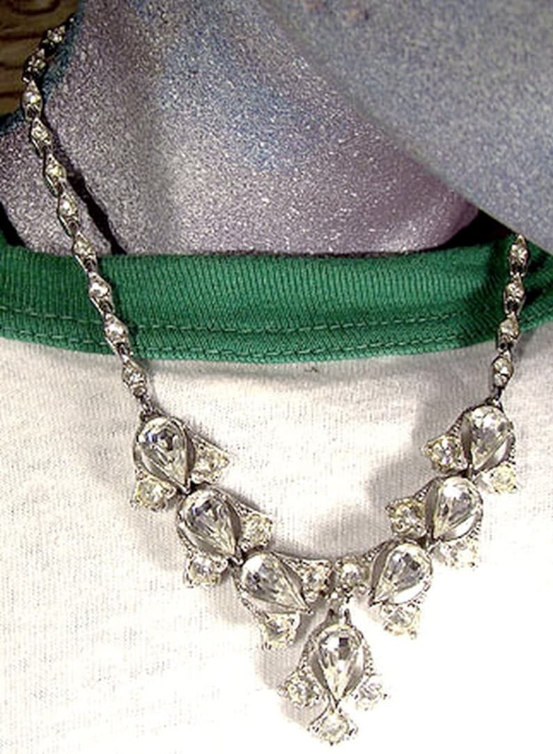 Bogoff Lavaliere Style Rhinestone Necklace 1940s-1950s