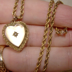 10K Heart Locket with Pearl on 10K Chain circa 1900