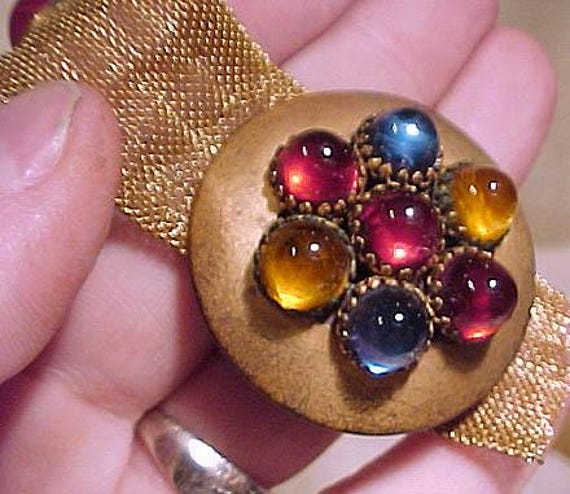 Vintage Multicolor cabochon Stone Rare Mosaic Belt with Bronze Chain Fashion belt or necklace Faux Stone Cabochon set in copper  main image 3
