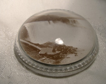 Niagara Falls Round Glass Paperweight with Photograph 1900-1910