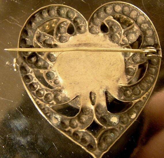 Antique Victorian Brass Heart Pin Brooch with Tur… - image 3