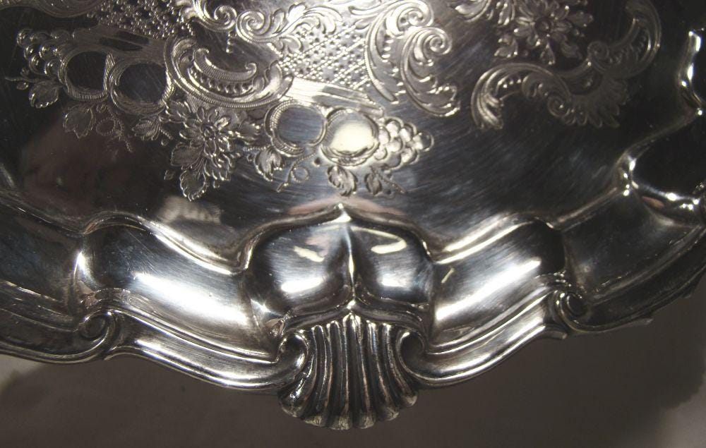 Mappin & Webb Hand Engraved Silver Plated Round Footed Salver Tray