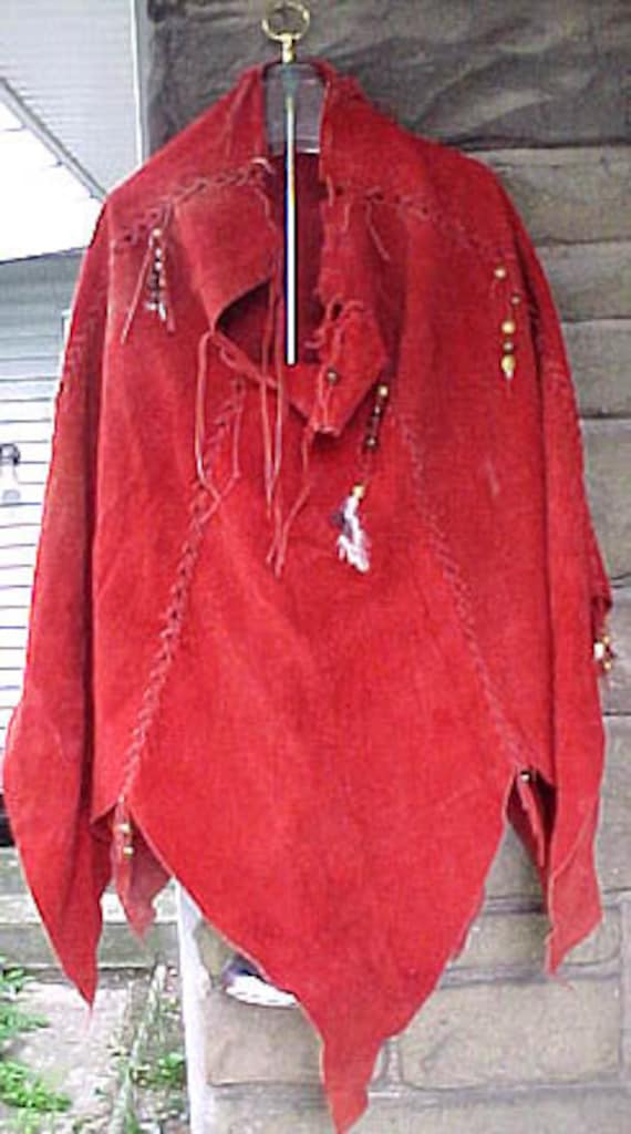 Red Suede 1960s Hippie Skirt Dress - image 3