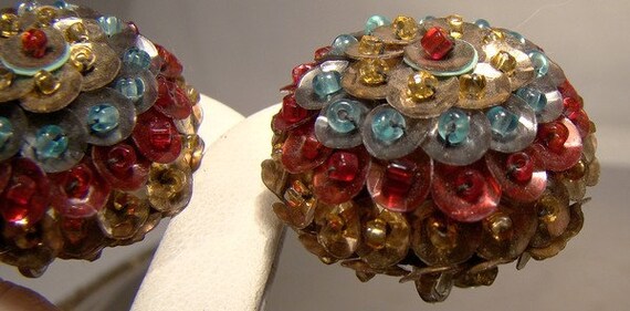 Art Deco Multi- Color Sequin Earrings 1920s - image 2