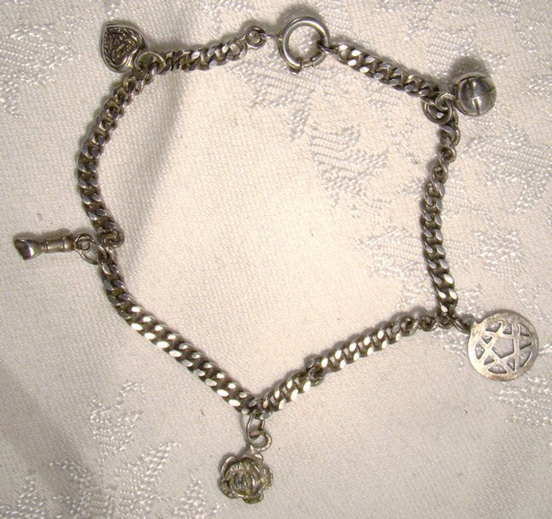 Sterling Silver CHARM BRACELET 1950 1960 with 5 Charms