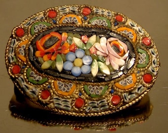 Italian Mosaic Oval Floral Brooch 1950s