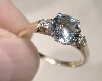 14K 18K Aquamarine and Diamonds Ring 1950s - Size 6