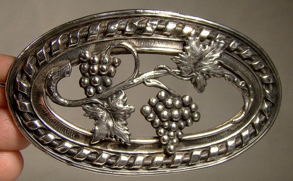 Art Nouveau Antique Silver Plate SASH PIN with Gr… - image 1