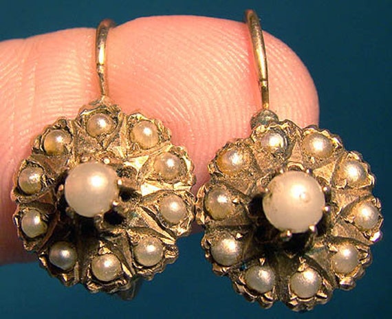 Pair 14k Pearls Victorian Earrings 1880-90 - image 1