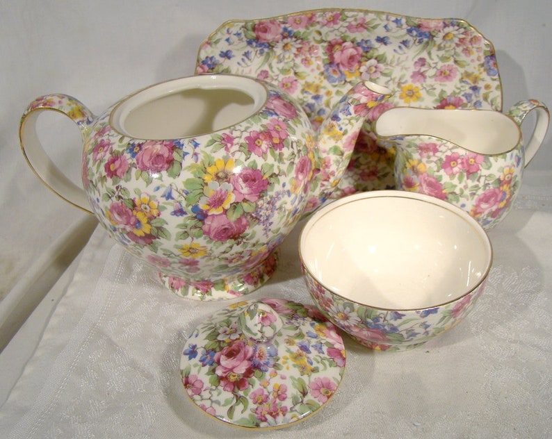 Royal Winton Summertime Chintz Albans Teapot Creamer Sugar Etsy