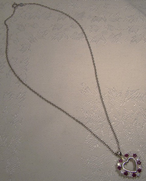 Sterling Silver Rubies Heart Pendant Necklace 198… - image 3