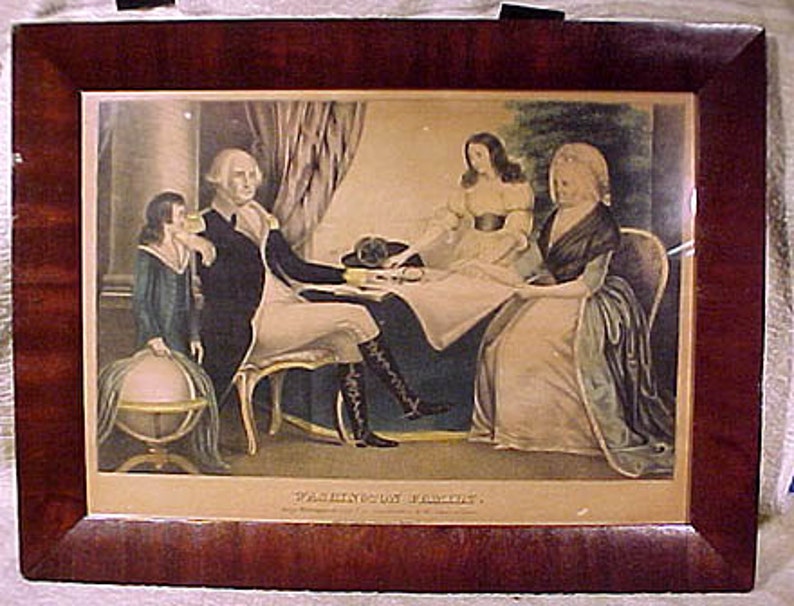 Antique Currier George Washington Family S Folio Framed Tinted Lithograph 1838-56