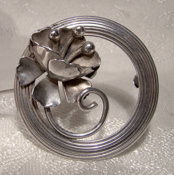 JewelArt Round Sterling Silver Flower Pin Brooch … - image 1