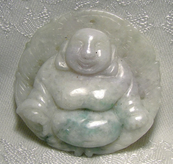 Chinese Carved Jade Laughing Buddha Pendant 2-1/8" - image 1