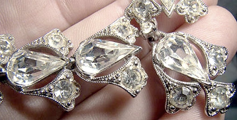 Bogoff Lavaliere Style Rhinestone Necklace 1940s-1950s